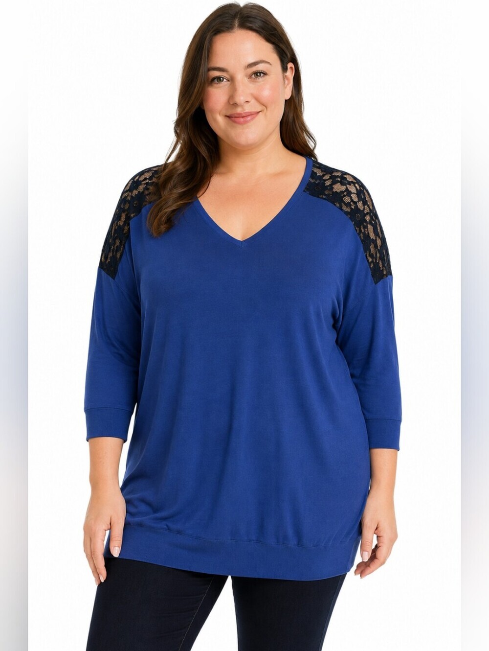 Torrid Women's Lttice Sleve And Neck Top Blue/Black Size 2